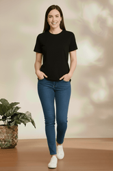 Women’s Classic Black Round Neck Cotton T-Shirt